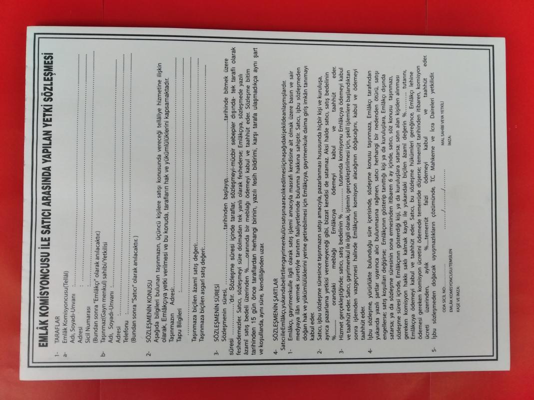 Toptan Emlak Komisyoncusu Satıcı Sözleşmesi Otokopili Çift Nüsha 35 Çift 