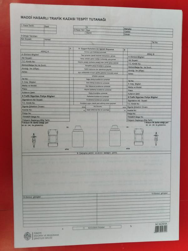 Toptan Kaza Tespit Tutanağı Otokopili Çift Nüsha 50 Adet