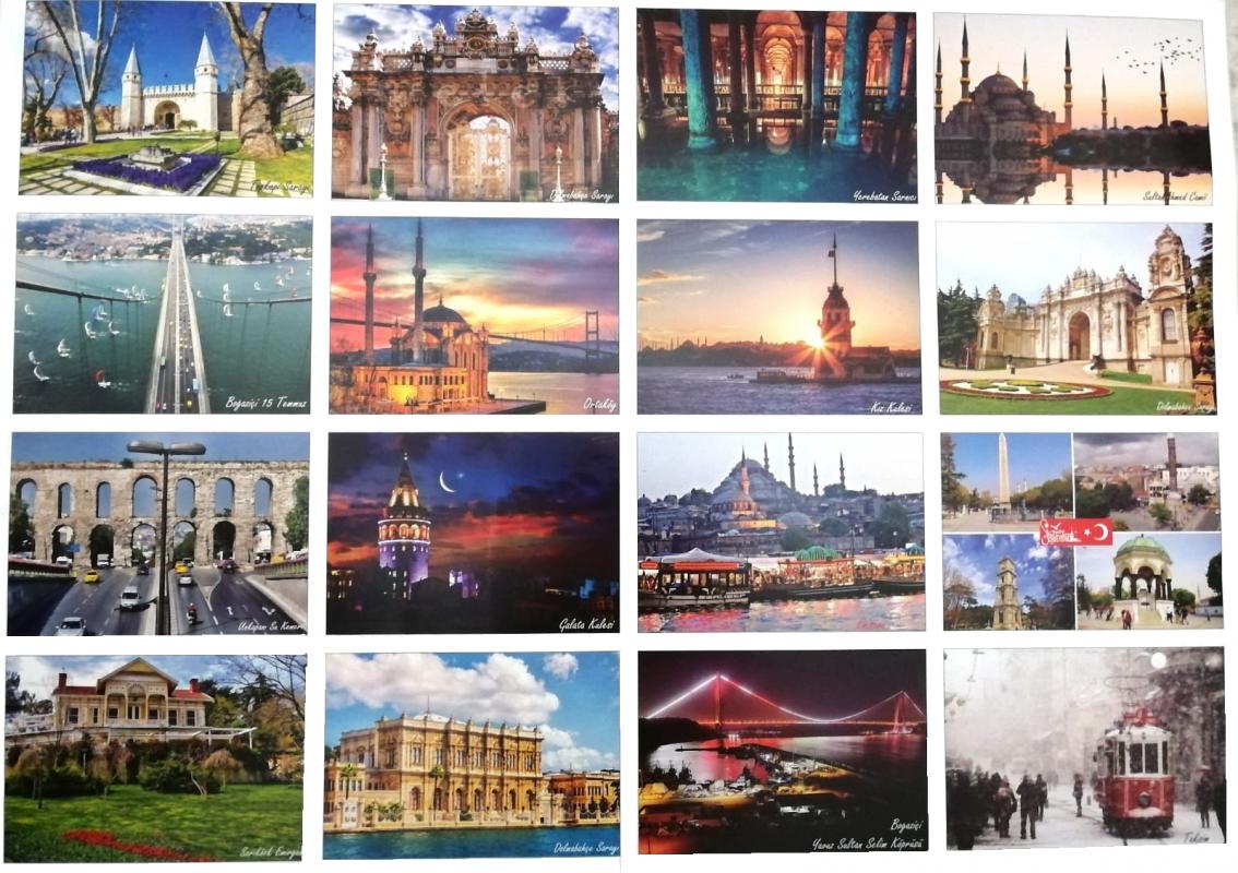 İstanbul Manzaralı Kartpostallar Bir pakette 100 adet vardır 10 çeşit) 