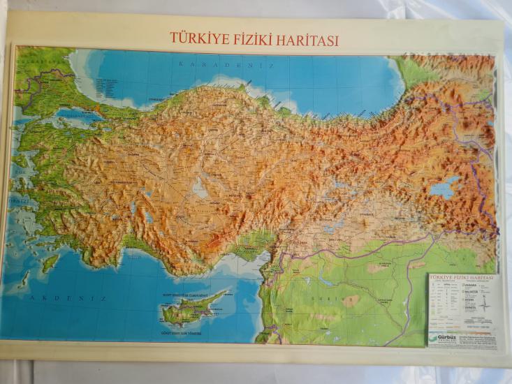 Kabartmalı harita çerçeveli duvara asmalı Türkiye fiziki harita 