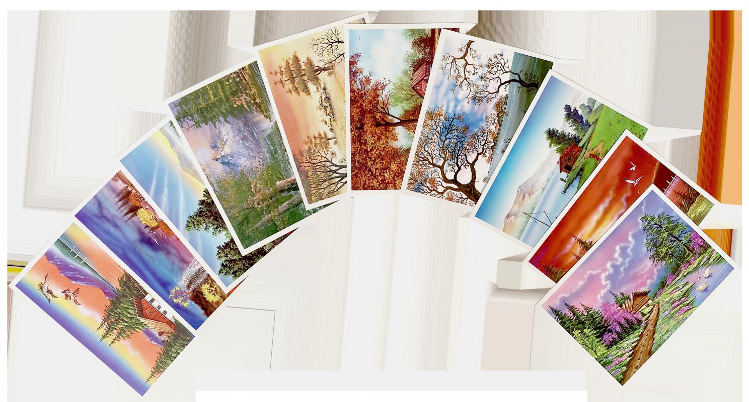 Yağlı Boya  Manzaralı Kartpostallar Bir pakette 100 adet vardır.10 çeşittir.) 
